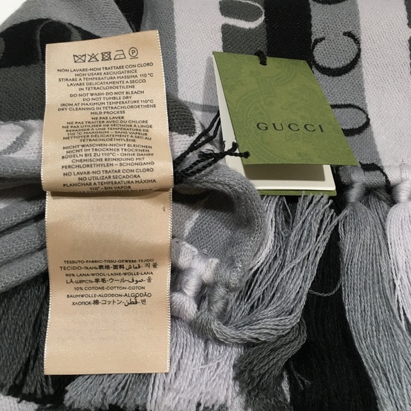 AUTHENTIC GUCCI WOOL STRIPED LONG SCARF -GREY / BLACK -NWT - Picture 8 of 8